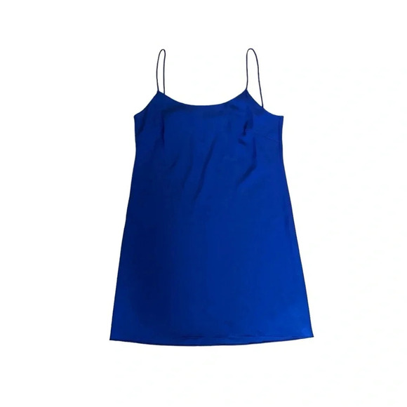 Royal Blue Spaghetti Strap Mini Slip Dress Crew Neck Sheer Size S RTR - Picture 1 of 8